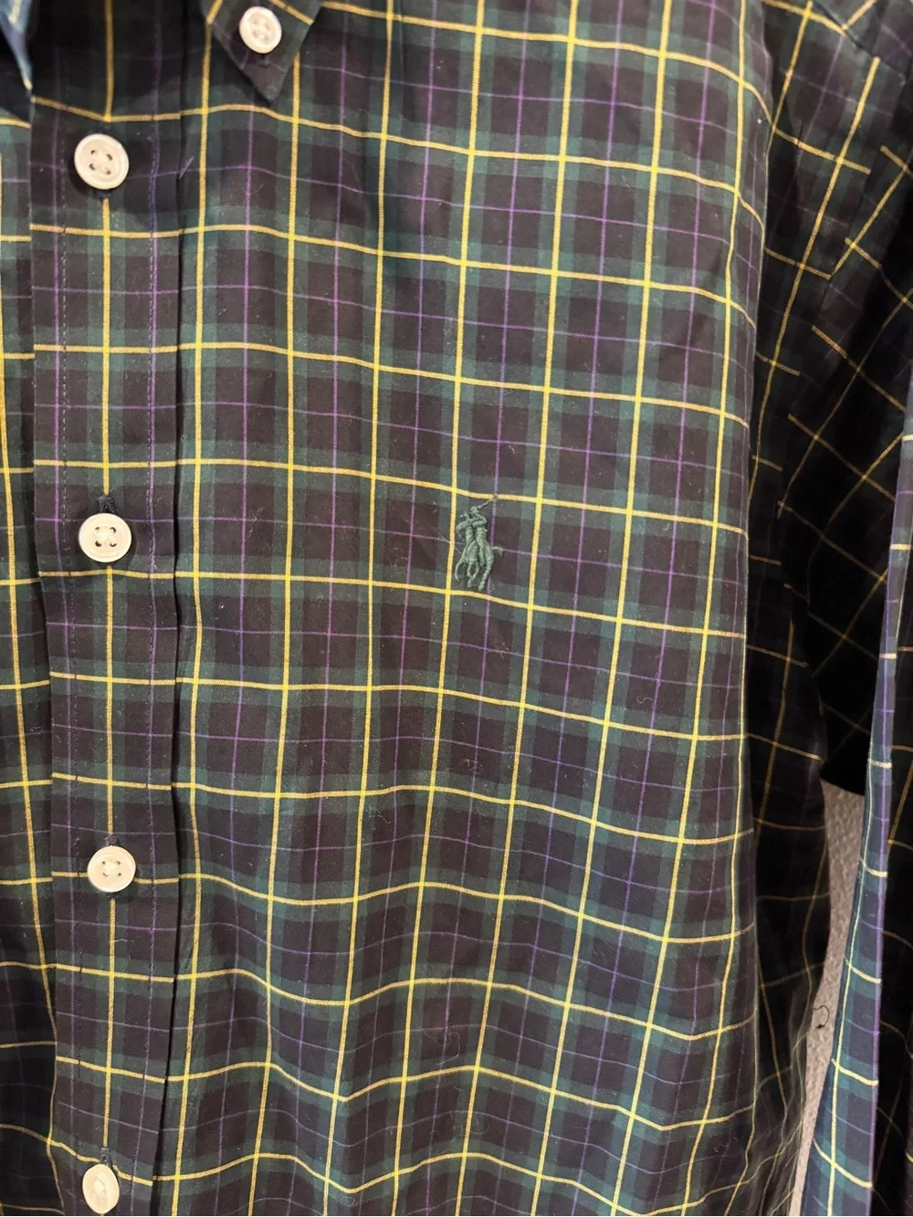 Ralph Lauren Navy and Green Plaid Button-Down Shirt